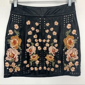 Free People Embroidered Vegan Leather Mini Skirt